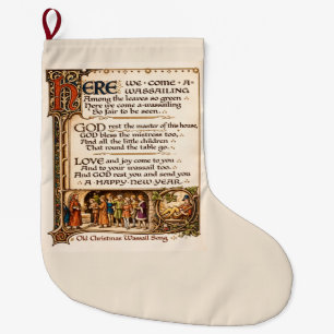 Vintage Wassail-Lied illuminierte Manuskriptkunst  Großer Weihnachtsstrumpf