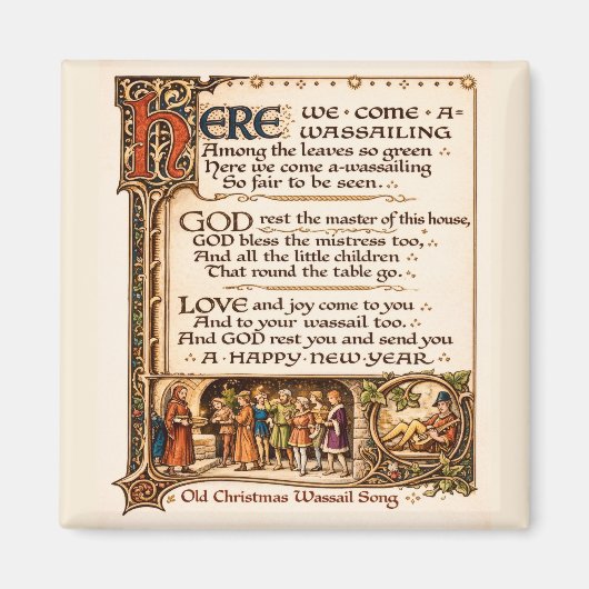 Vintage Wassail-Lied illuminierte Manuskriptkunst Magnet (Vorne)