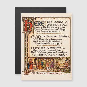 Vintage Wassail-Lied illuminierte Manuskriptkunst Magnetkarte