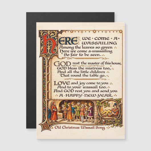Vintage Wassail-Lied illuminierte Manuskriptkunst Magnetkarte (Vorne/Hinten)
