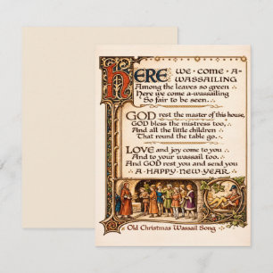 Vintage Wassail-Lied illuminierte Manuskriptkunst Mitteilungskarte