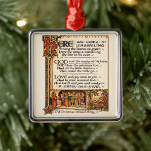 Vintage Wassail-Lied illuminierte Manuskriptkunst Ornament Aus Metall