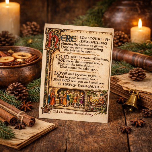 Vintage Wassail-Lied illuminierte Manuskriptkunst Postkarte