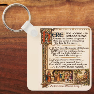 Vintage-Wassail-Lied illuminierte Manuskriptkunst Schlüsselanhänger