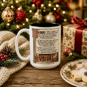 Vintage Wassail-Lied illuminierte Manuskriptkunst Zweifarbige Tasse