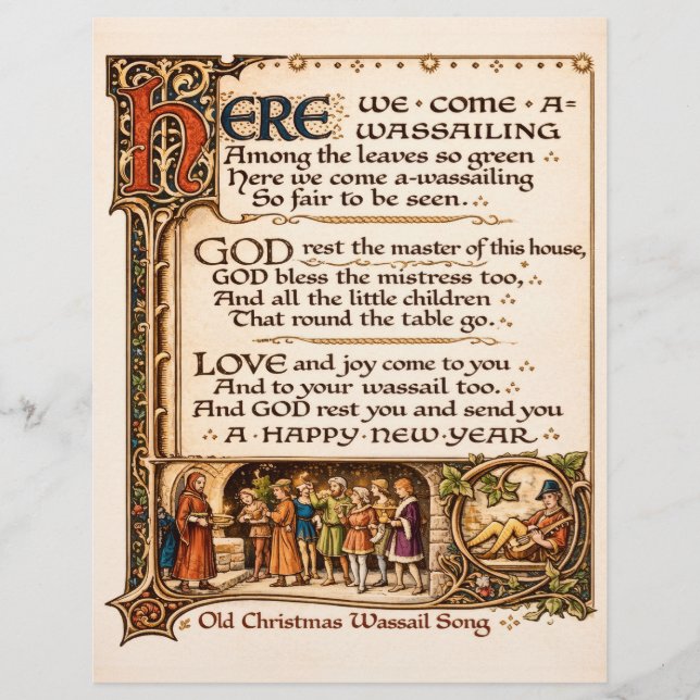 Vintage Wassail Song Illuminated Manuscript Art  Briefbogen (Vorderseite)