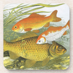 Vintage Wasser-Goldfisch Koi-Fisch, Meeresleben Untersetzer