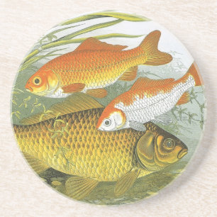 Vintage Wasser Goldfisch Koi Fisch, Meeresleben Untersetzer