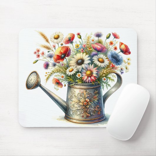 Vintage Wasserdose mit Wildblumen Mousepad (Mit Mouse)