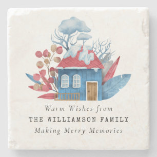 VINTAGE WASSERFARBCHRISTMAS PERSONALISIERTES MARMO STEINUNTERSETZER