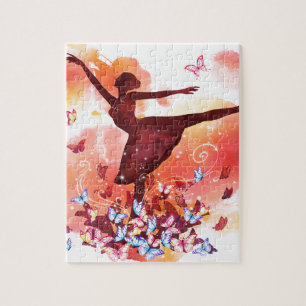 Vintage-Wasserfarbe-Ballerina-Tänzerin-Ballett und Puzzle