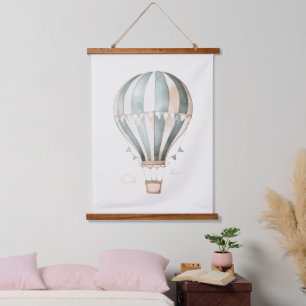 Vintage-Wasserfarbe Blau- und Cremefarbener Heißlu Wandteppich Mit Holzrahmen