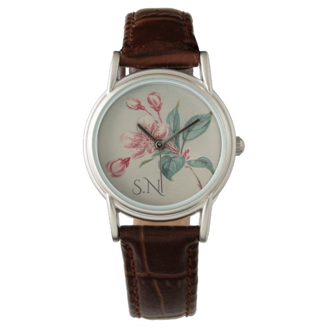 Vintage-Wasserfarbe-Bloom-Monogramm Armbanduhr (Vorderseite)