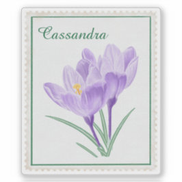 Vintage Wasserfarbe Crocus Botanische Briefmarke Aufkleber