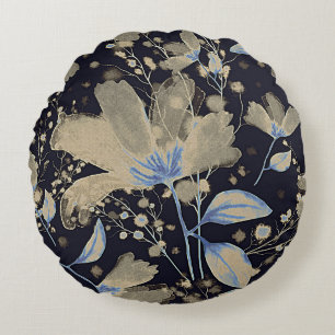 Vintage Wasserfarbe der Flora: Schwarzer Hintergru Rundes Kissen