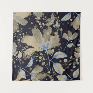 Vintage Wasserfarbe der Flora: Schwarzer Hintergru Wandteppich