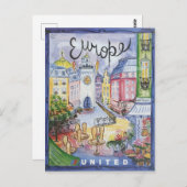 Vintage Wasserfarbe Europa Reiseplakat Postkarte (Vorne/Hinten)