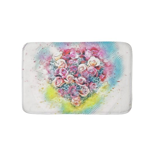 Vintage Wasserfarbe Farbige Rose Herz Badematte (Vorderseite)