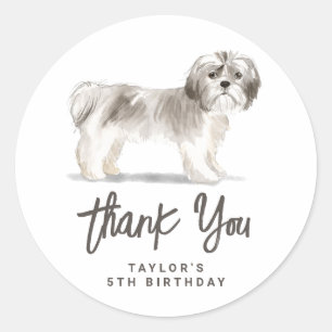 Vintage-Wasserfarbe-Grau-Shih-Tzu-Geburtstag Runder Aufkleber
