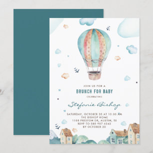Vintage-Wasserfarbe-Heißluftballon-Junge-Baby-Part Einladung