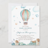 Vintage Wasserfarbe Heißluftballon Kinderdusche Einladung (Vorderseite)
