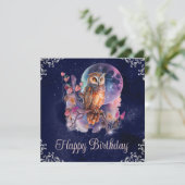 Vintage Wasserfarbe Himmelsfantasie Owl Geburtstag Karte (Stehend Vorderseite)