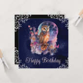 Vintage Wasserfarbe Himmelsfantasie Owl Geburtstag Karte (Vorderseite/Rückseite Beispiel)