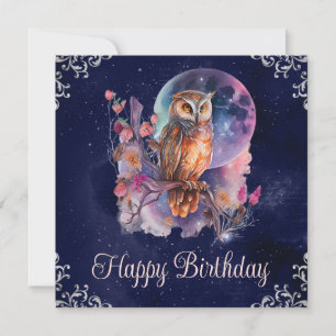 Vintage Wasserfarbe Himmelsfantasie Owl Geburtstag Karte
