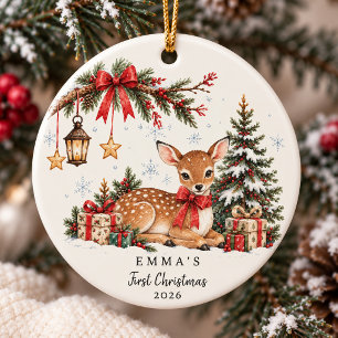Vintage Wasserfarbe Hirsch Erstes Weihnachten Keramik Ornament