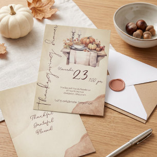 Vintage-Wasserfarbe-Kürbis-Friendsgiving-Dinner Einladung