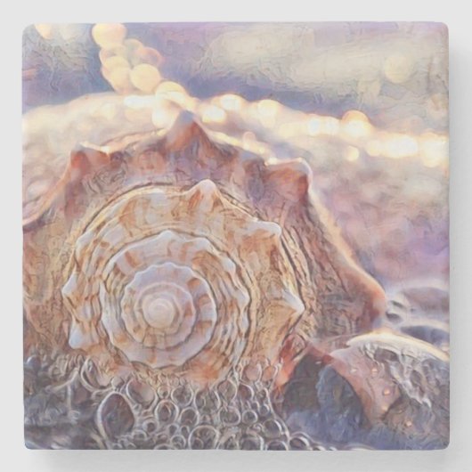Vintage Wasserfarbe Lila Rosa Seashell Steinuntersetzer (Vorderseite)