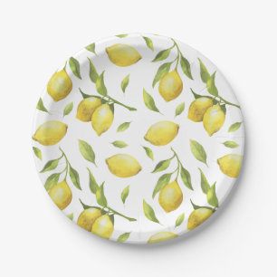 Vintage-Wasserfarbe-Limonen- und Grünpflanzenmuste Pappteller