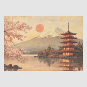 Vintage Wasserfarbe Mount Fuji Landschaft Seidenpapier