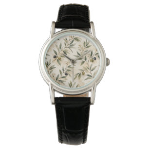 Vintage-Wasserfarbe Olivenzweig-Uhr Armbanduhr