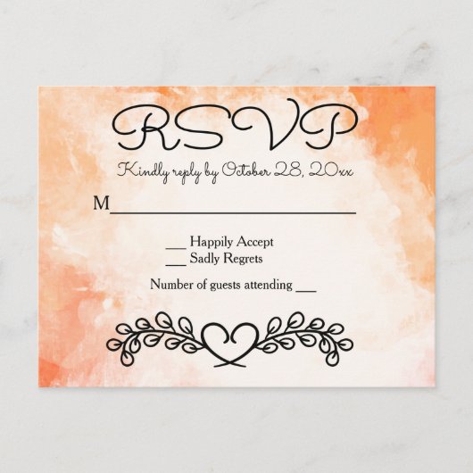 Vintage Wasserfarbe Orangefarbene Hochzeitskur Postkarte (Vorderseite)