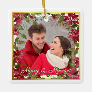 Vintage Wasserfarbe Poinsettia MERRY UND VERHEIRAT Keramikornament