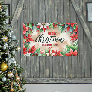 Vintage-Wasserfarbe-Poinsettie-Weihnachten Banner