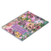 Vintage-Wasserfarbe Rosa Blumenmuster Monogramm Notizblock (Linke Seite)