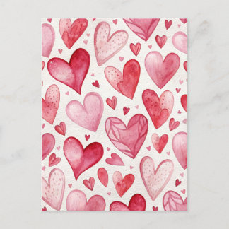 Vintage-Wasserfarbe-Rosa-Herzen-Liebeskarte Postkarte