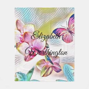 Vintage Wasserfarbe Rosa Orchideen Blume Fleecedecke