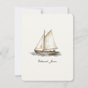 Vintage-Wasserfarbe-Segelboot flache Dankeskarten Dankeskarte