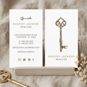 Vintage-Wasserfarbe-Skelettschlüssel Immobilien We Visitenkarte