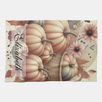 Vintage Wasserfarbe von Kürbissen und Herbstlauben Geschirrtuch