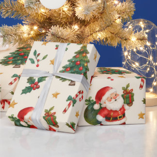 Vintage-Wasserfarbe-Weihnachts-Santa-Rentiere Geschenkpapier