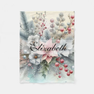 Vintage-Wasserfarbe-Weihnachtsblumen und -ornament Fleecedecke
