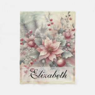 Vintage-Wasserfarbe-Weihnachtsblumen und -ornament Fleecedecke