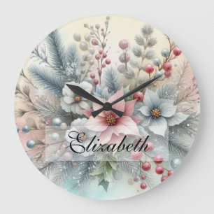 Vintage-Wasserfarbe-Weihnachtsblumen und -ornament Große Wanduhr
