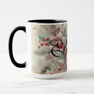 Vintage-Wasserfarbe-Weihnachtsblumen und -ornament Tasse
