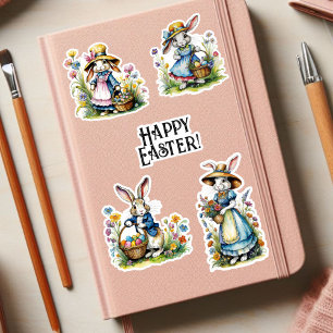 Vintage-Wasserfarbe-Whimsical-Floral-Osterhase Aufkleber