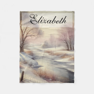 Vintage Wasserfarbe Winterlandschaft Fleecedecke
